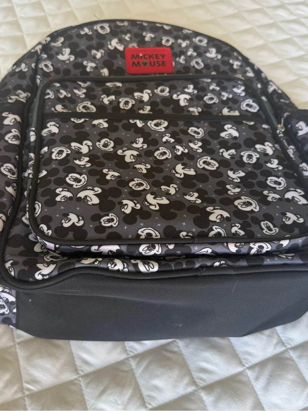 Disney Mickey Mouse Toss Head Print Backpack Diaper Bag Black Gray